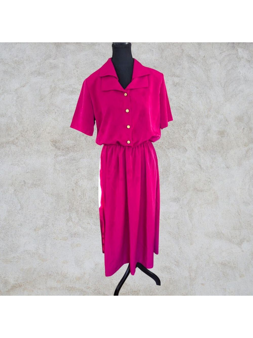 Willow Ridge Vintage 90s Short Sleeve Button Midi Dress - Fuschia - Size 12